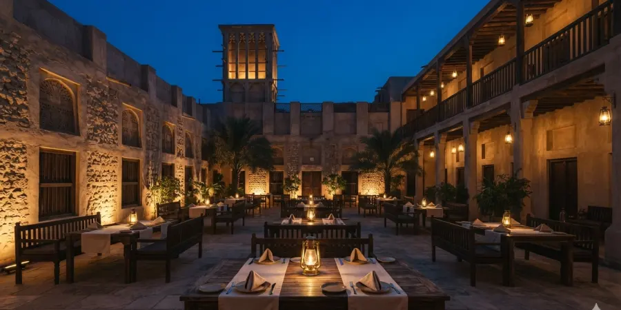 The courtyard at dusk